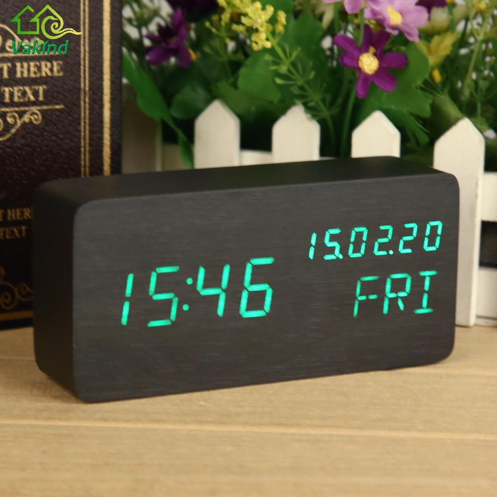 Digital LED Wooden Alarm Clock Voice Control