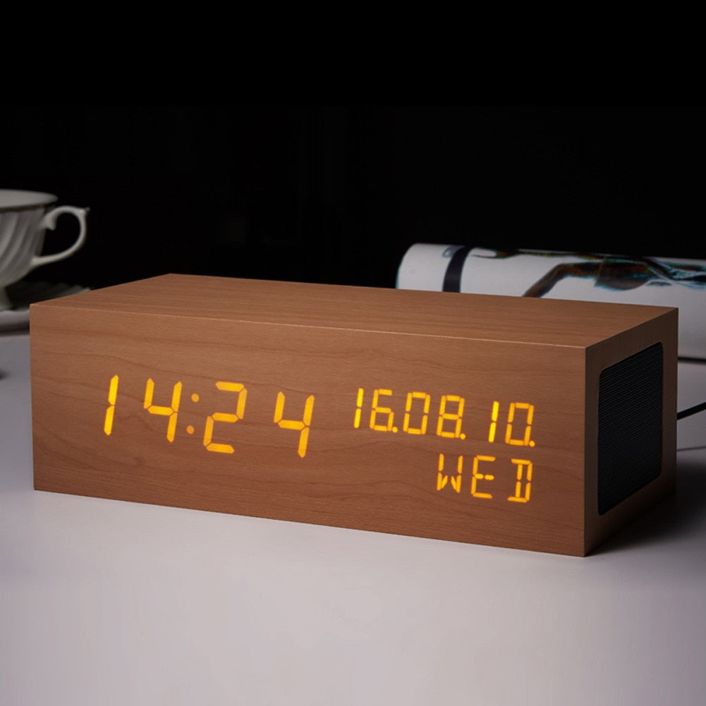 Multifunctional Wooden LED Screen Alarm Clock